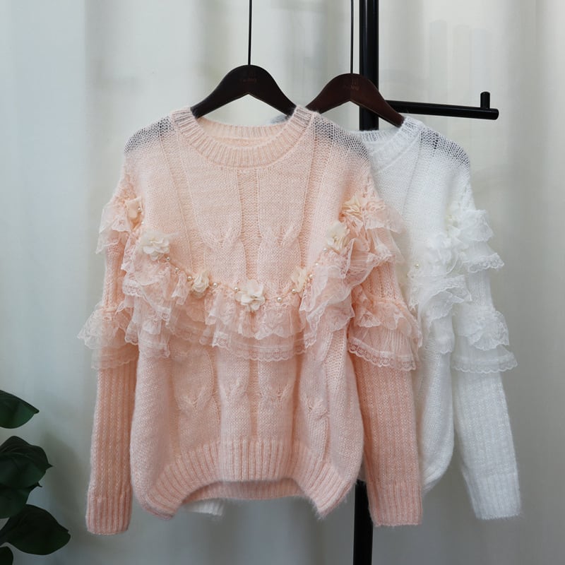 【tops】チュールコンビニットセーター　M29324
