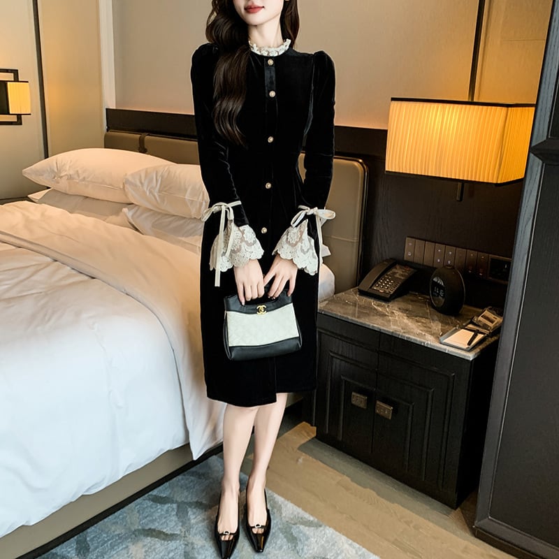 【dress】レース切り替えデートワンピース　N2394