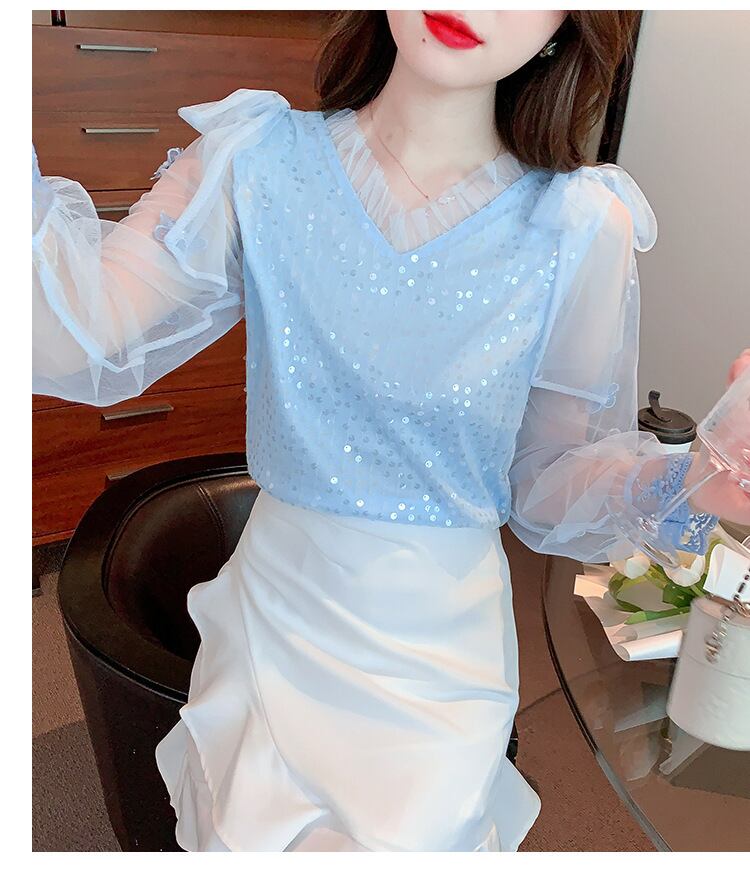 【tops】チュールコンビシャツトップス　M29227