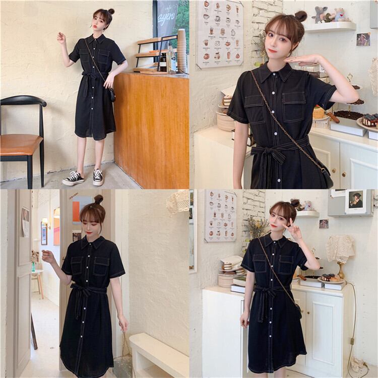 【dress】INS風ファッションPOLOネック 夏着痩せデニムワンピース G0682