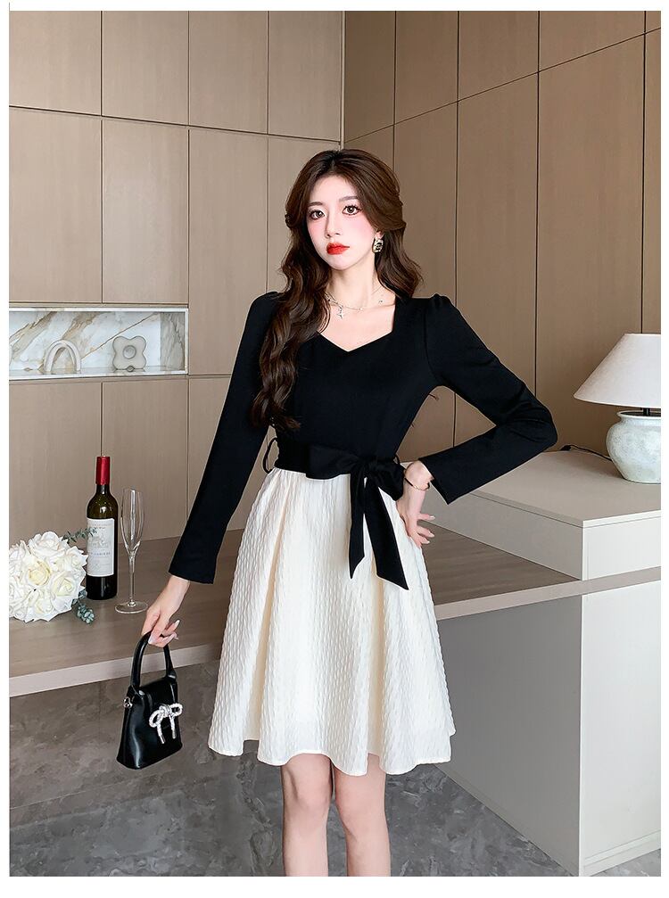 【dress】リボン付き切り替えワンピース　M29549