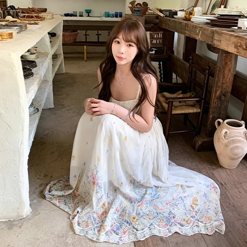 【dress】カラフルフラワーロングキャミワンピース Q8471