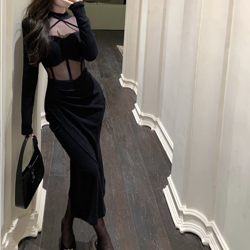【dress】チュールドッキングワンピース Q7834
