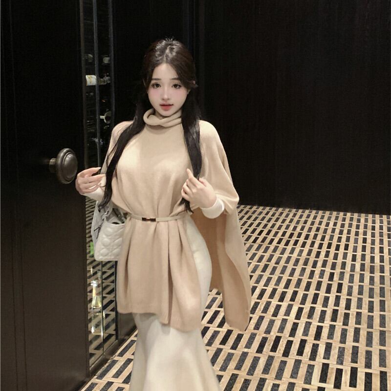 【tops】ケープニットトップスベルト付き　M26825