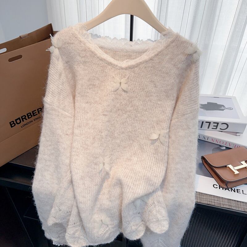 【tops】レース切り替えニットセーター　M28244