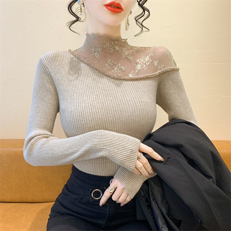 【tops】レースドッキングニットトップス　M28083