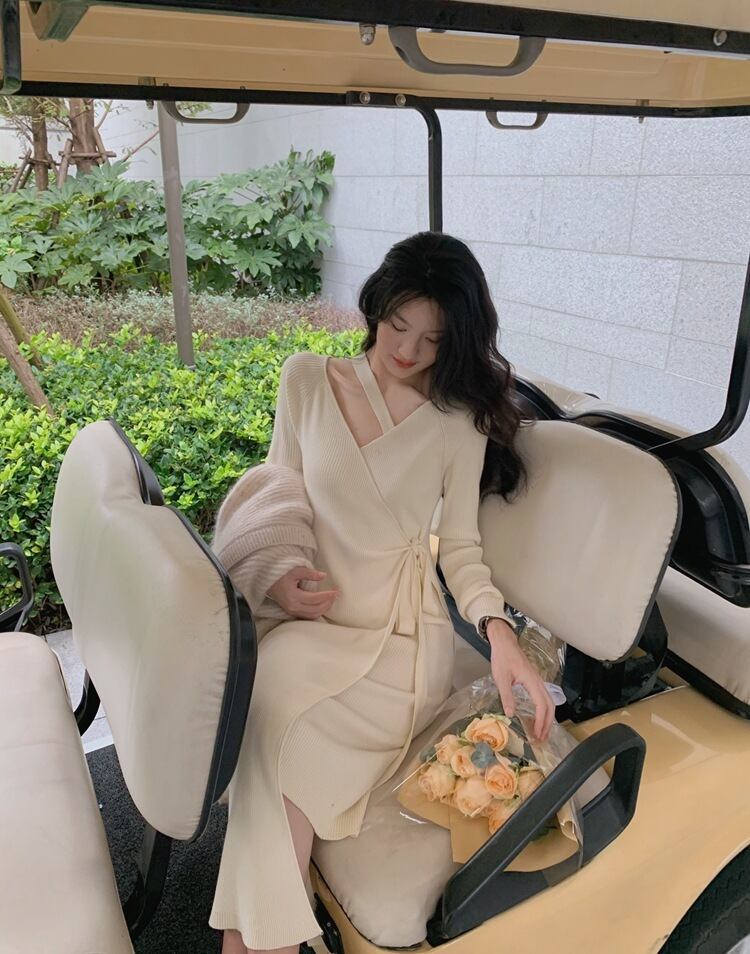 【dress】優しい雰囲気!気質満点レトロスウィートフランス風秋ニットワンピース G2402