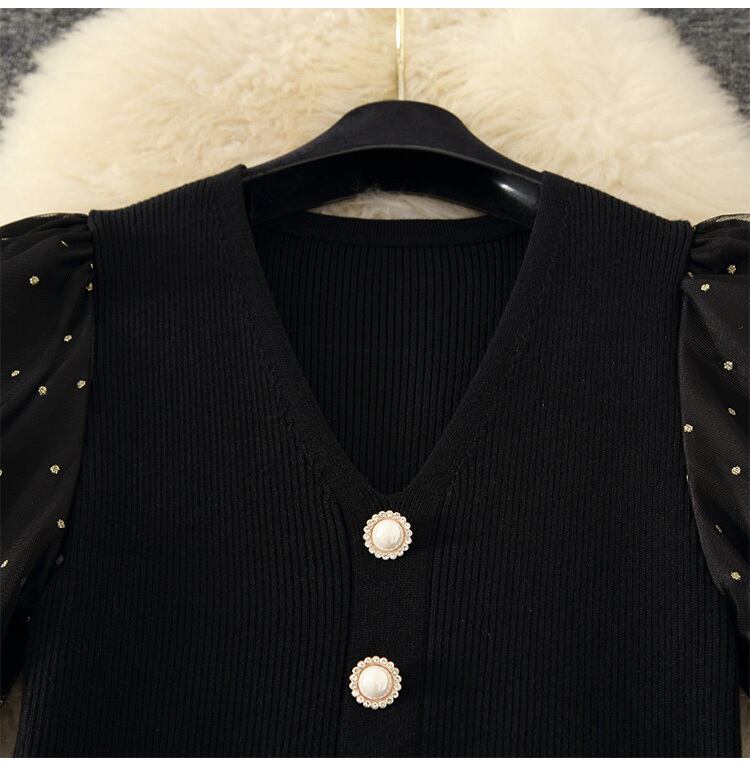 【dress】上品な質感!気質満点レトロシンプルフランス風秋冬偽二つ切り替えワンピース G3178