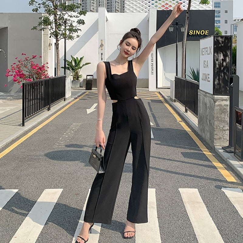 【set】ノースリーブ透かし彫りオールインワンF7263