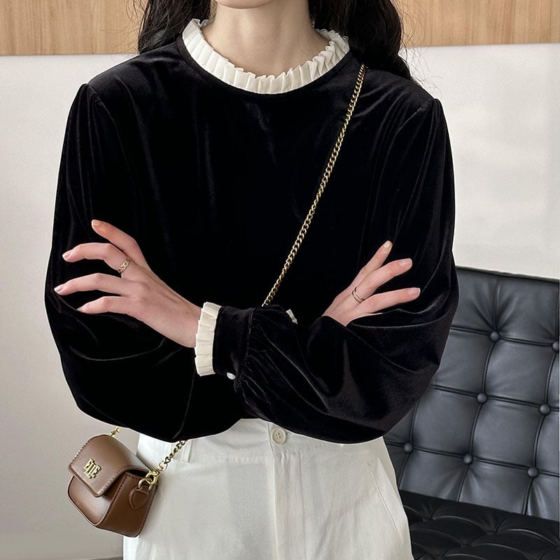 【tops】フェイクレイヤードベルベットトップス Q6964