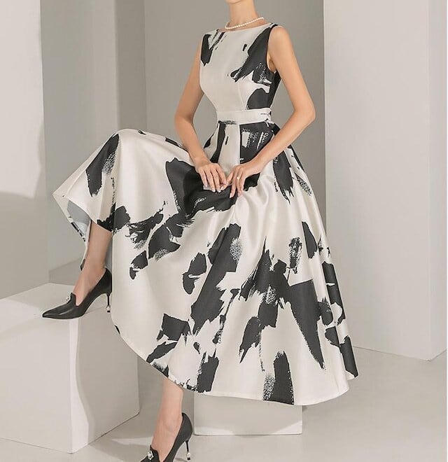 【dress】ノースリーブプリントワンピースF7035