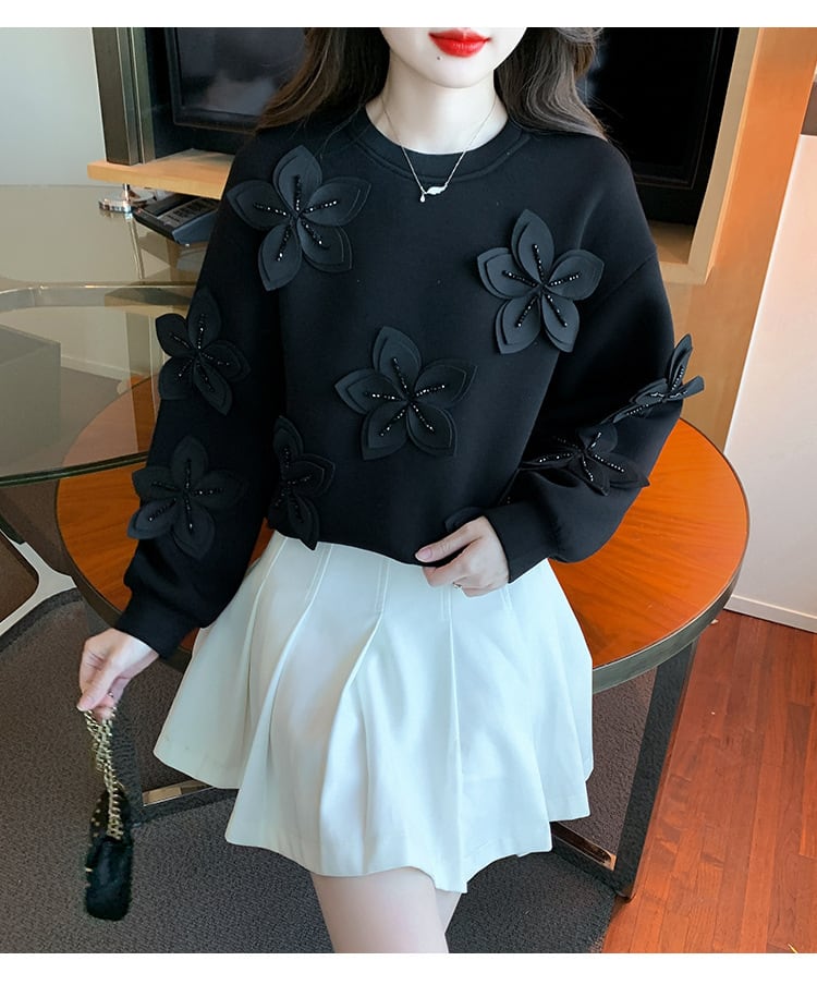 【tops】ビジュー立体フラワープルオーバー　M29139