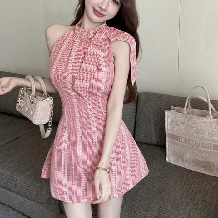 【dress】ノースリーブリボン付きワンピース　M24168