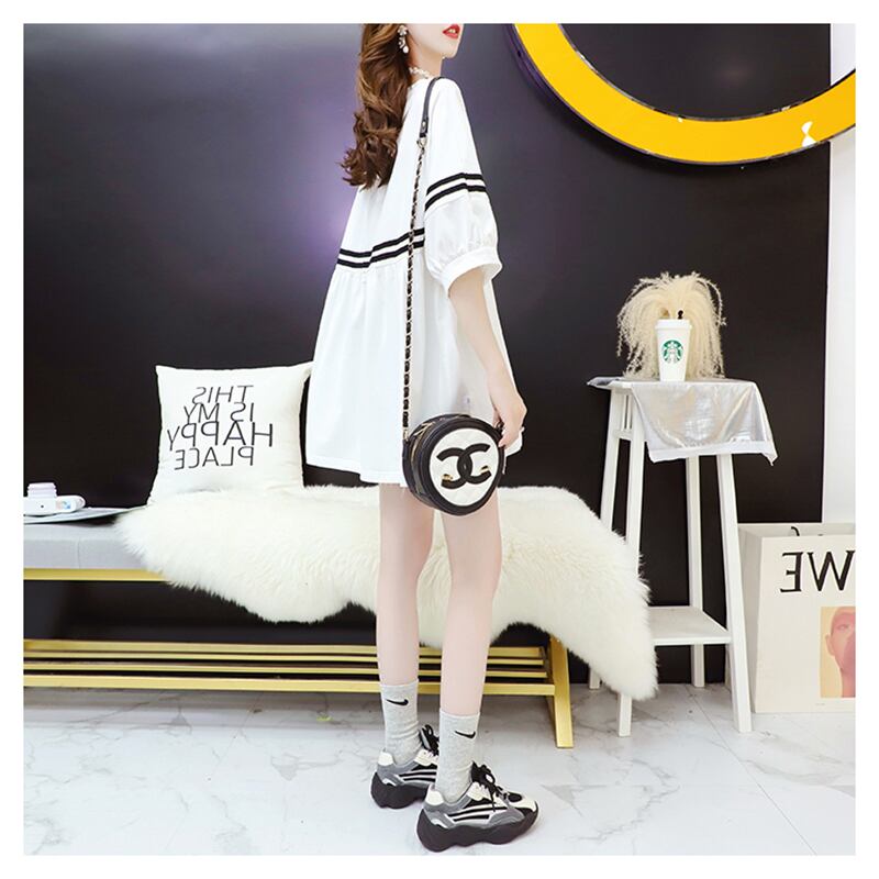 【tops】好感度UPラウンドネック半袖ゆったり着回しファッション配色Tシャツ