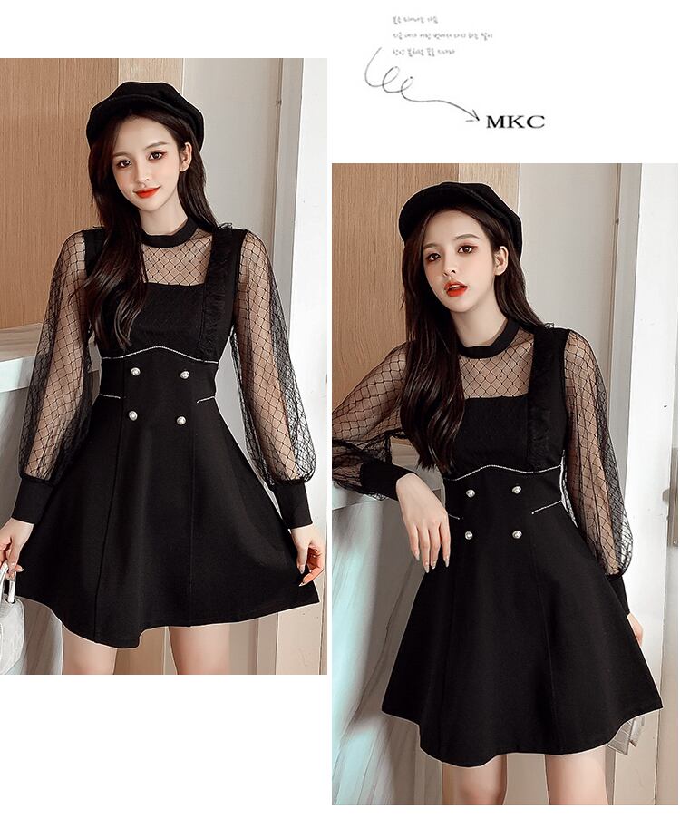 【dress】エレガント!気質満点レトロ切り替え長袖体型カバー着痩せ春フランス風ワンピース G5325