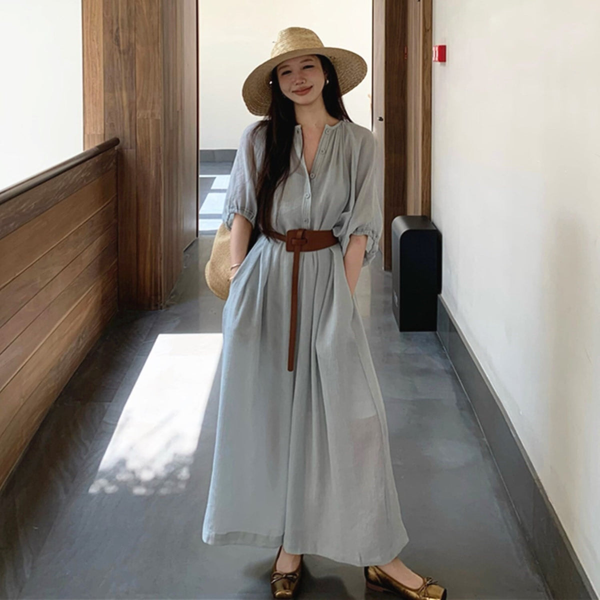 【dress】ベルト付きシャツワンピース　N2670