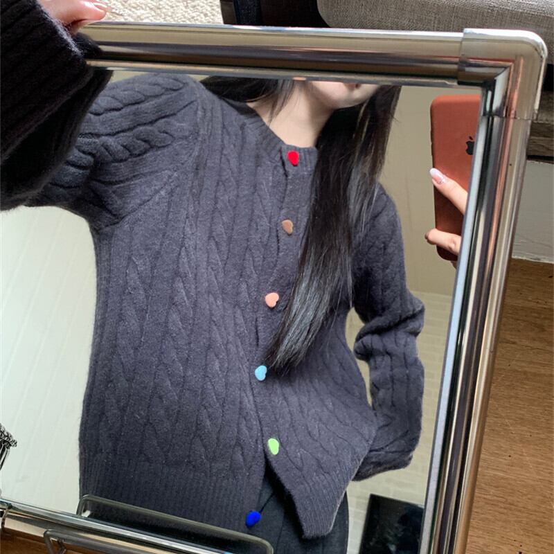 【outer】ハート柄ボタンデザインニットカーデ　M27248