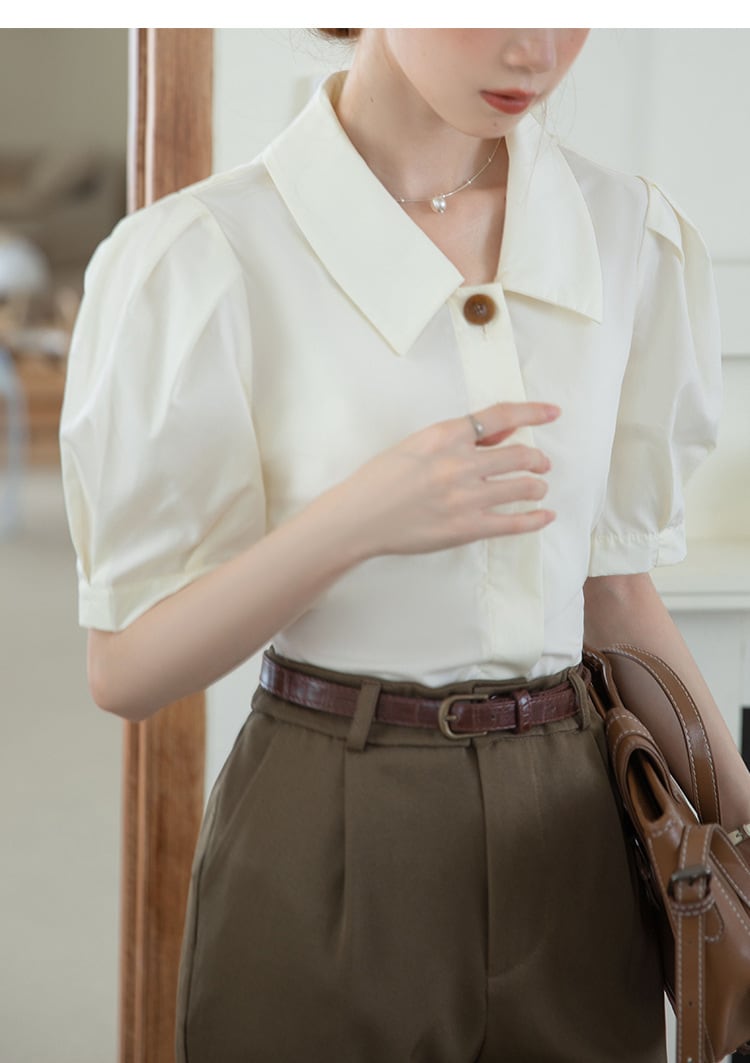 【tops】POLOネックパフスリーブブラウスG21078