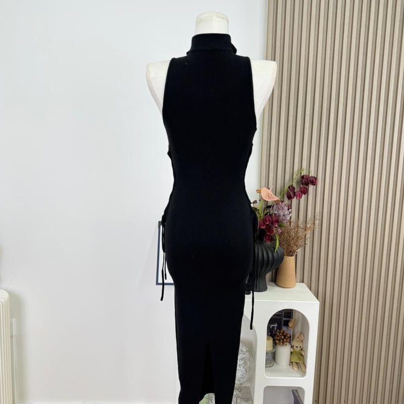 【dress】ストラップデザインロングニットキャミワンピース Q7803