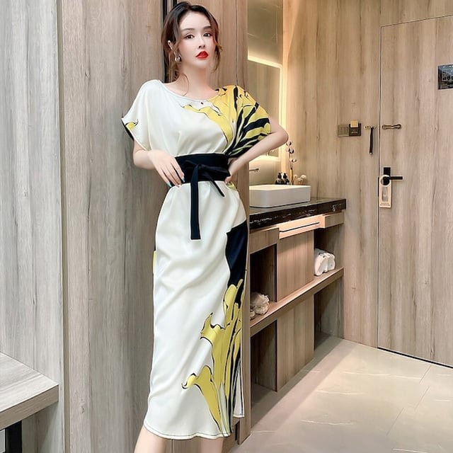 【dress】オシャレ度満点〜!気質満点レトロ切り替えフェミニンフランス風プリントワンピース G6408