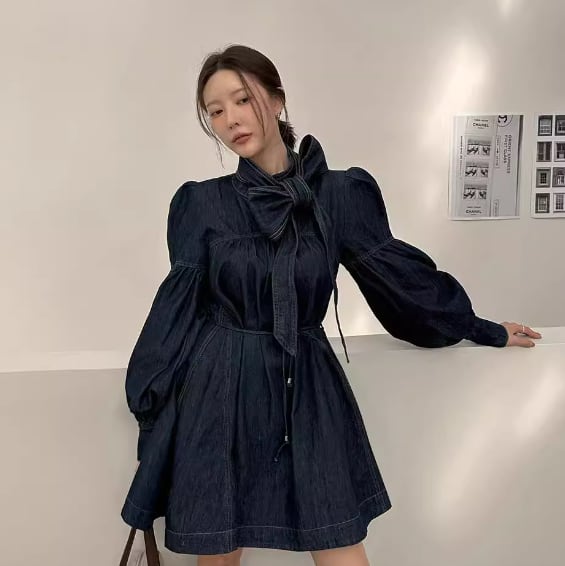 【dress】リボン付きデニムワンピース　M29769