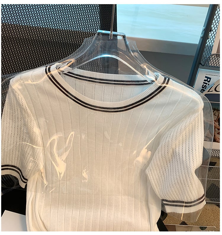 【tops】3色ラウンドネックニットＴシャツF7286