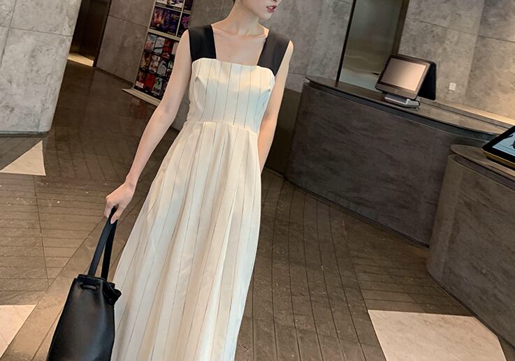 【dress】好感度UP!気質満点セクシースウィート切り替え無地キャミワンピース G0458