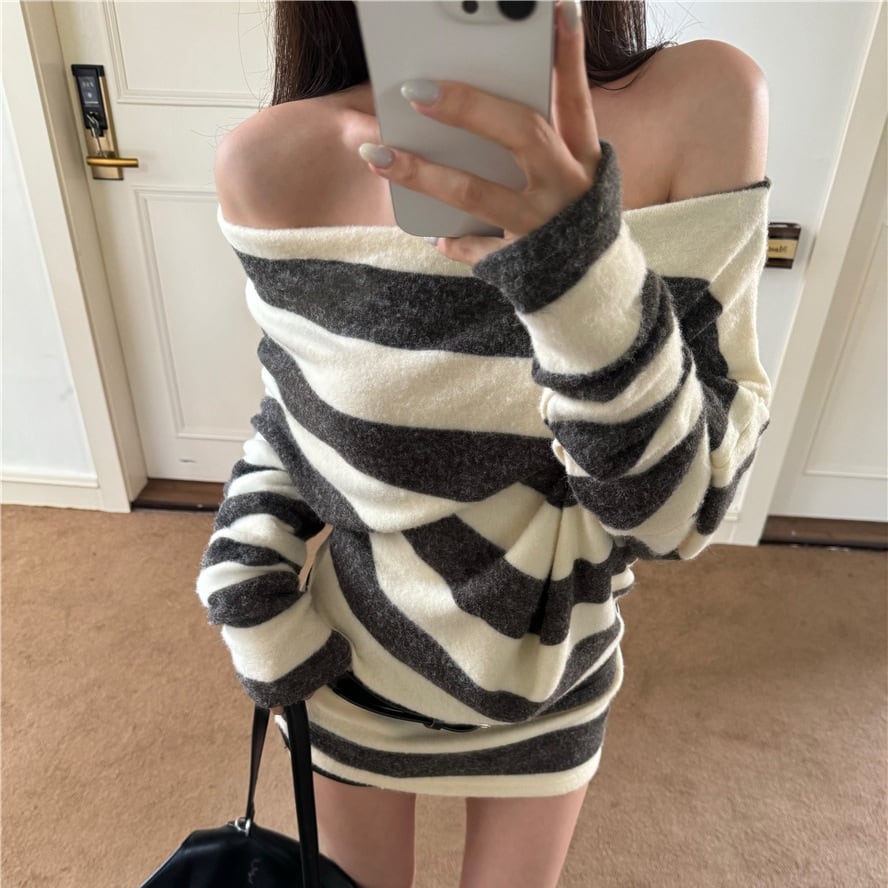 【dress】オフショルダーニットワンピース　M27978