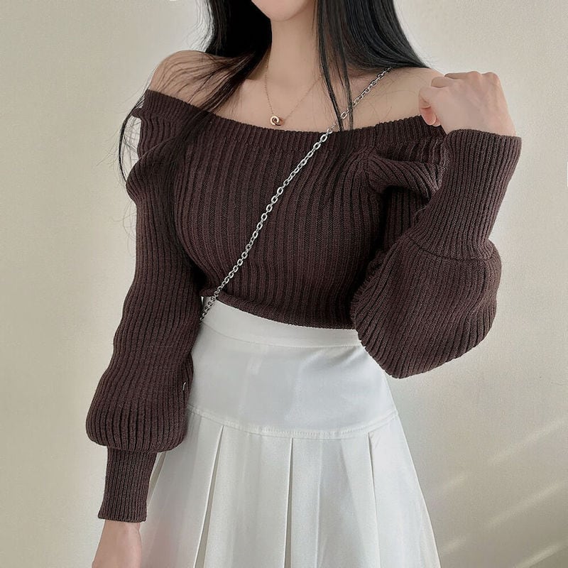 【tops】ランタンスリーブニットトップス　M18652