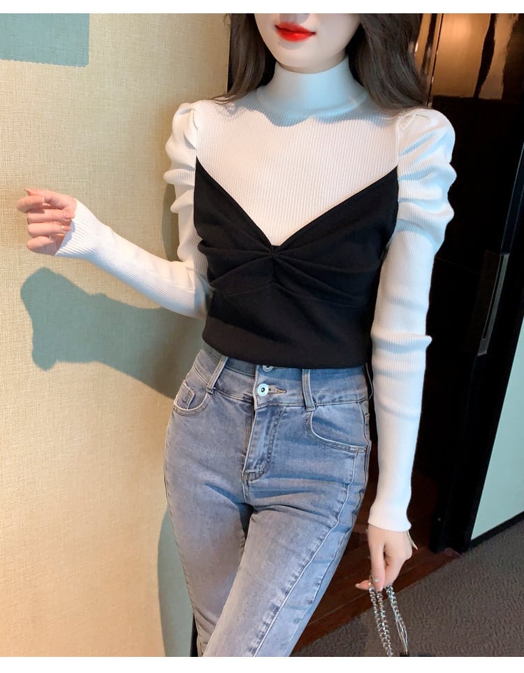 【tops】ドッキングニットトップス　M18855