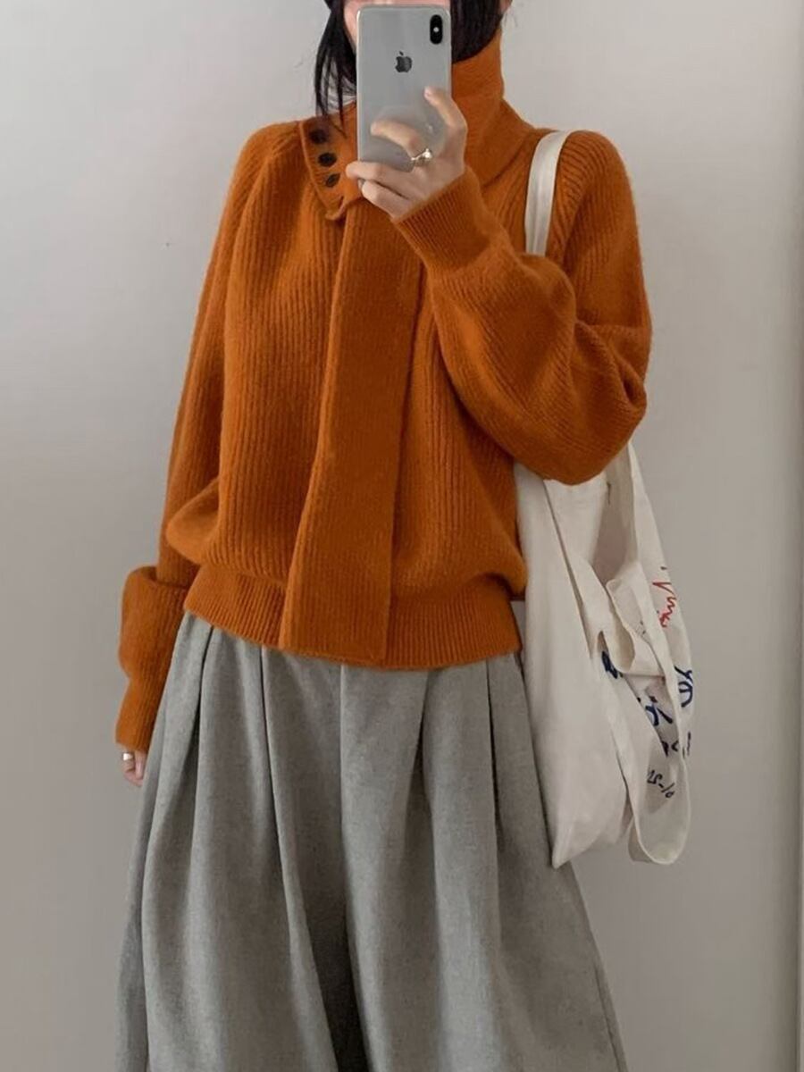 【tops】マフラー付きニットトップス Q7768