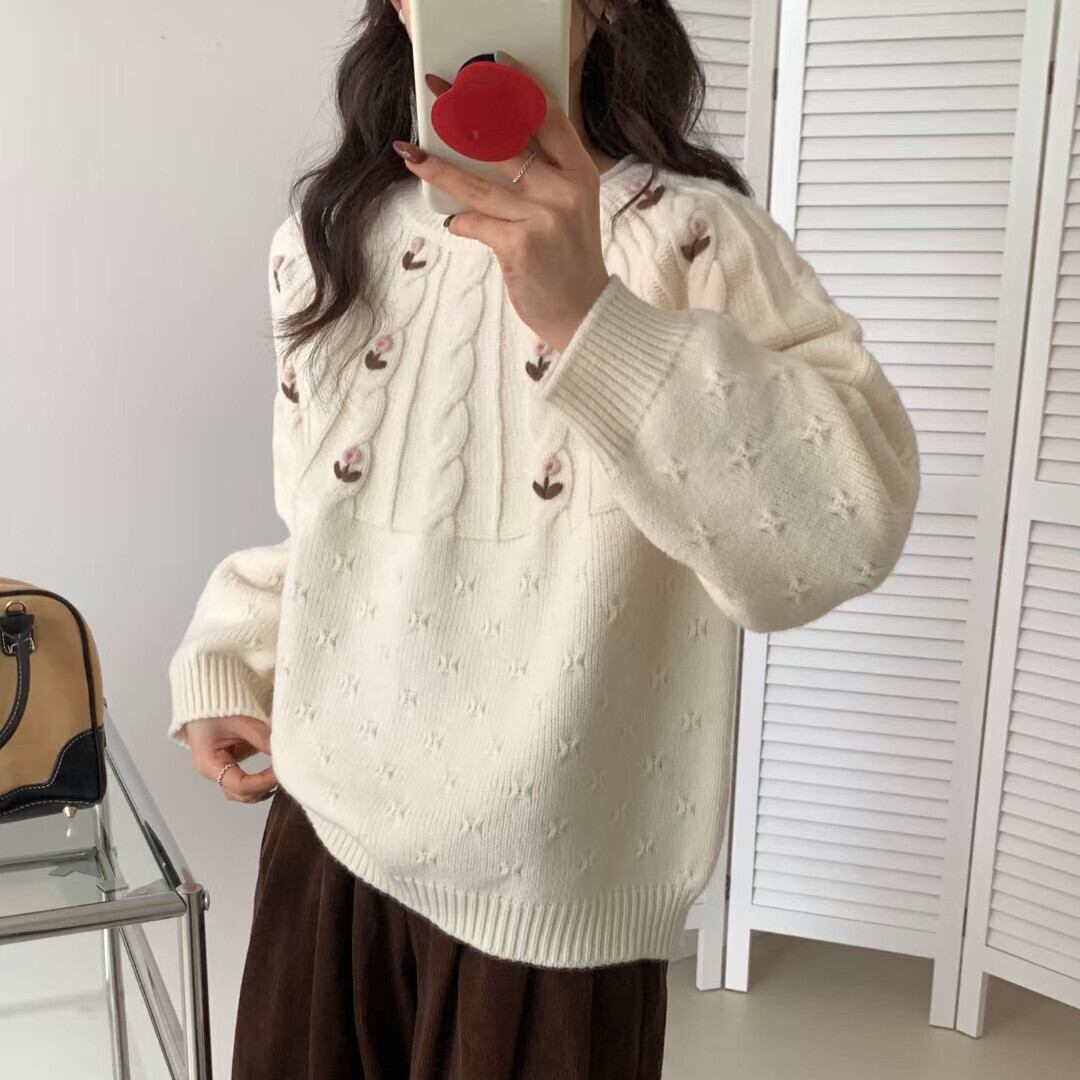 【tops】刺繍ニットセーター　M27837