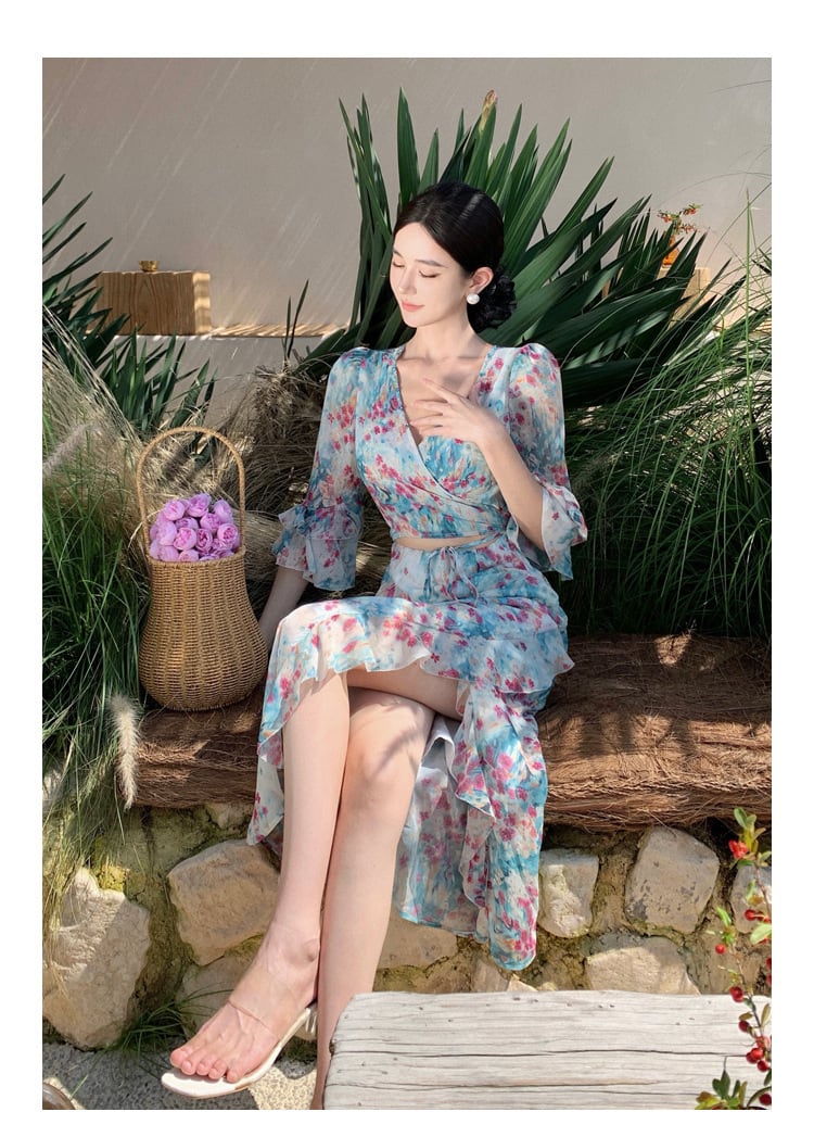 【dress】Vネック花柄ワンピース　M25286