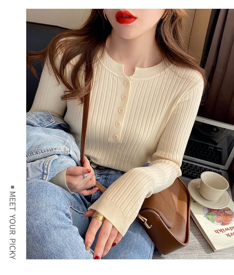 【tops】ボタンデザインニットトップス　M26440