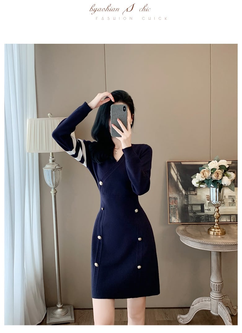 【dress】ダブルボタンニットワンピース　M25366