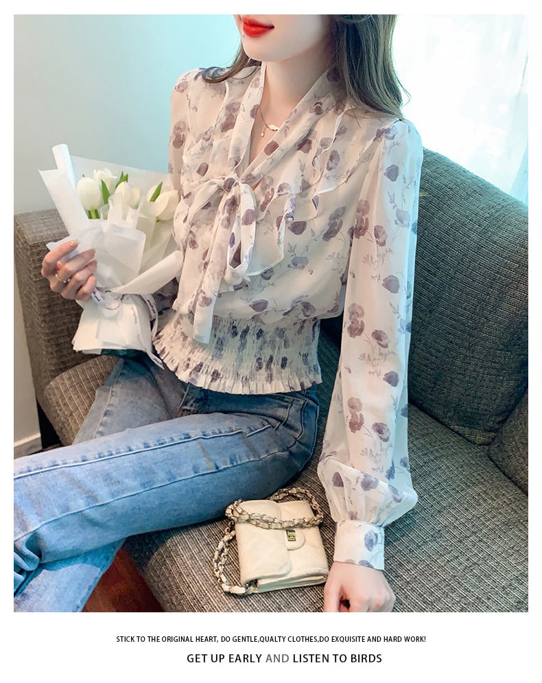 【tops】リボン付きブラウス　M29388