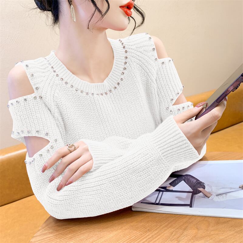 【tops】透かし彫りダイヤモンドニットセーターG18154