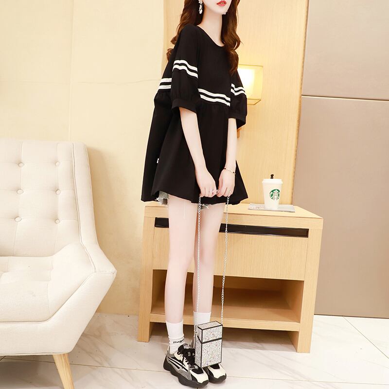 【tops】好感度UPラウンドネック半袖ゆったり着回しファッション配色Tシャツ