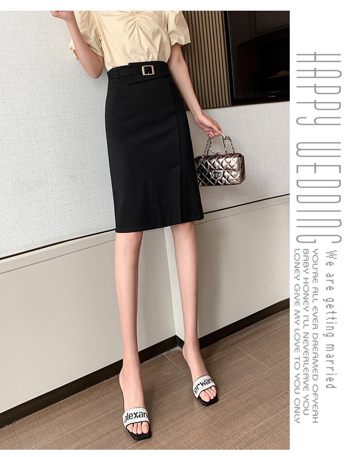 【bottoms】春夏OL通勤無地レディースファッションスリットハイウエストスカート