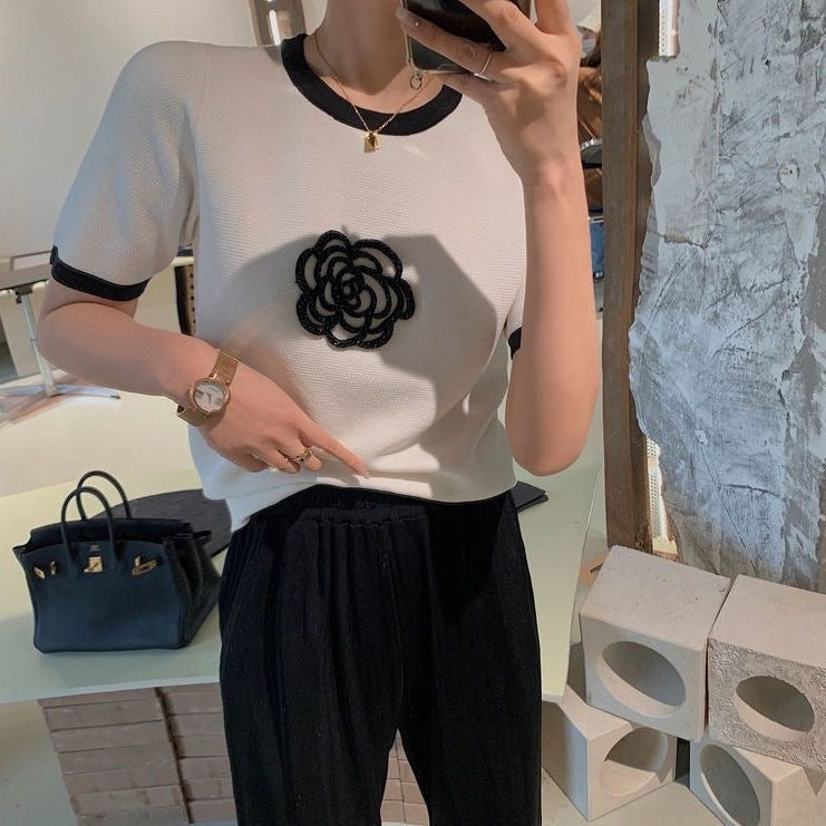 【tops】2色半袖配色TシャツF7868