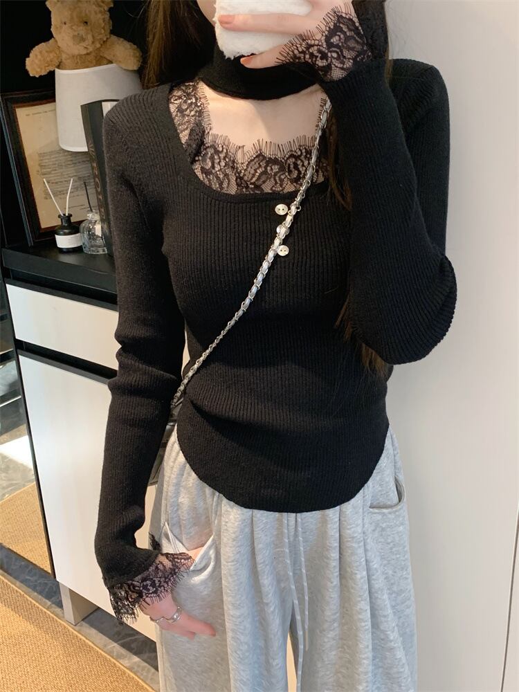 【tops】レースニットトップス　M28418