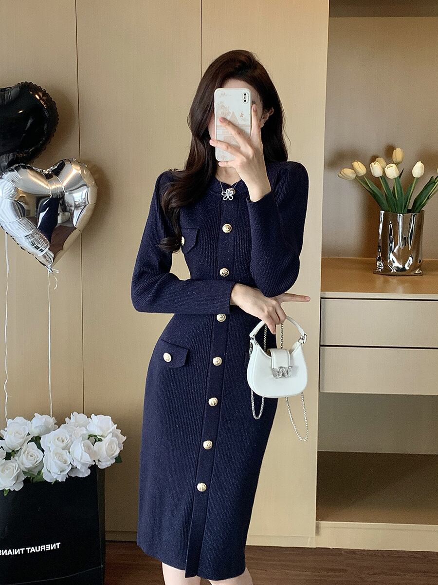 【dress】ボタンデザインニットワンピース　M28382