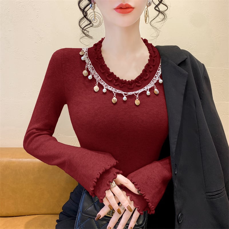 【tops】レース切り替えニットトップス　M28659
