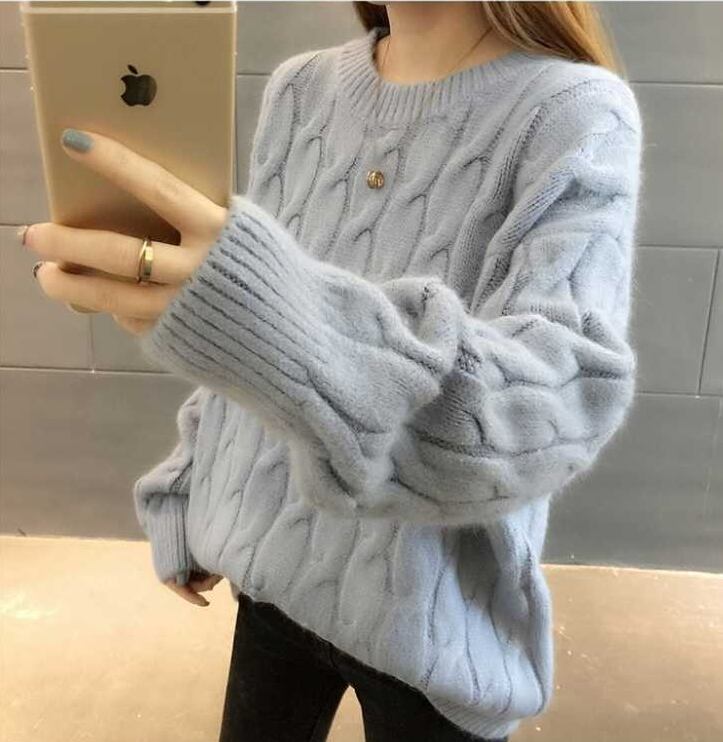 【tops】女性力を高める〜ラウンドネック長袖スウィートファッションニットセーターW0374