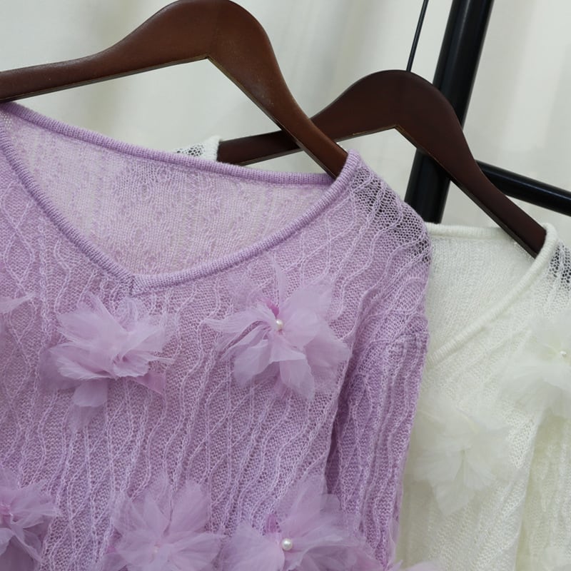 【tops】立体フラワーニットセーター　M26095