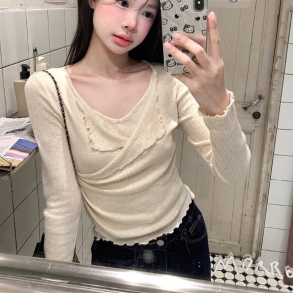 【tops】切り替えニットトップス　M27339