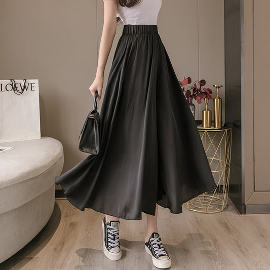 【bottoms】美感いっぱい無地合わせやすいハイウエストシンプルカジュアルガウチョパンツ