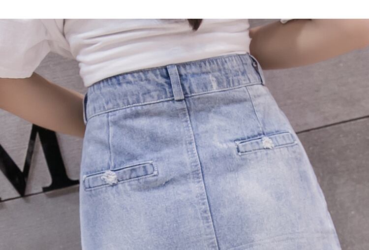 【bottoms】おすすめファッションレースハイウエスト切り替えゆったりデニムスカート