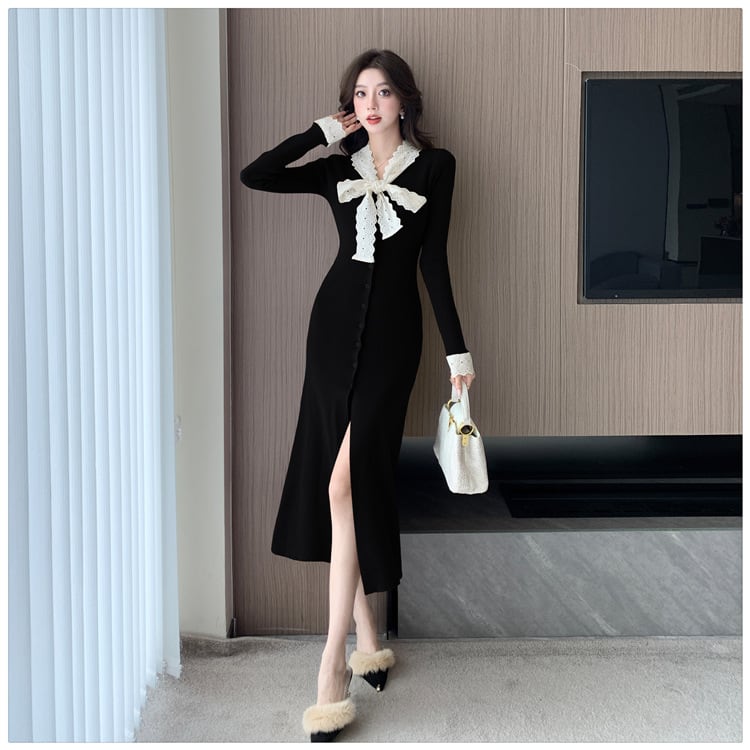 【dress】リボン付きニットワンピース　M27841