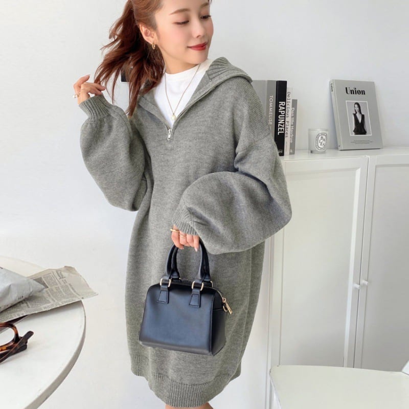 【dress】フード付きニットワンピース　M25561